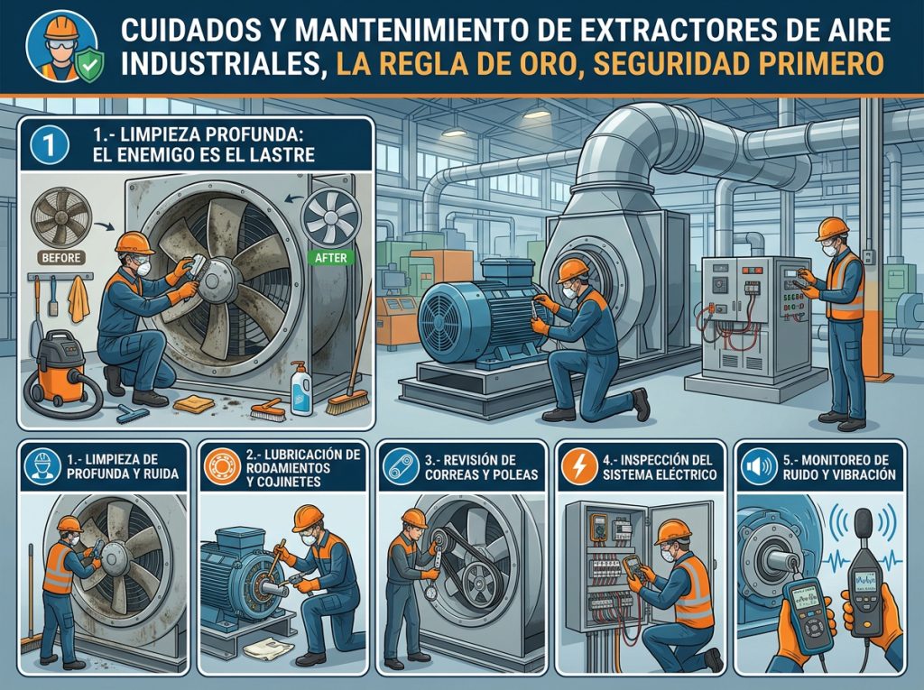 Cuidados y mantenimiento de extractores industriales, la regla de oro, Seguridad Primero