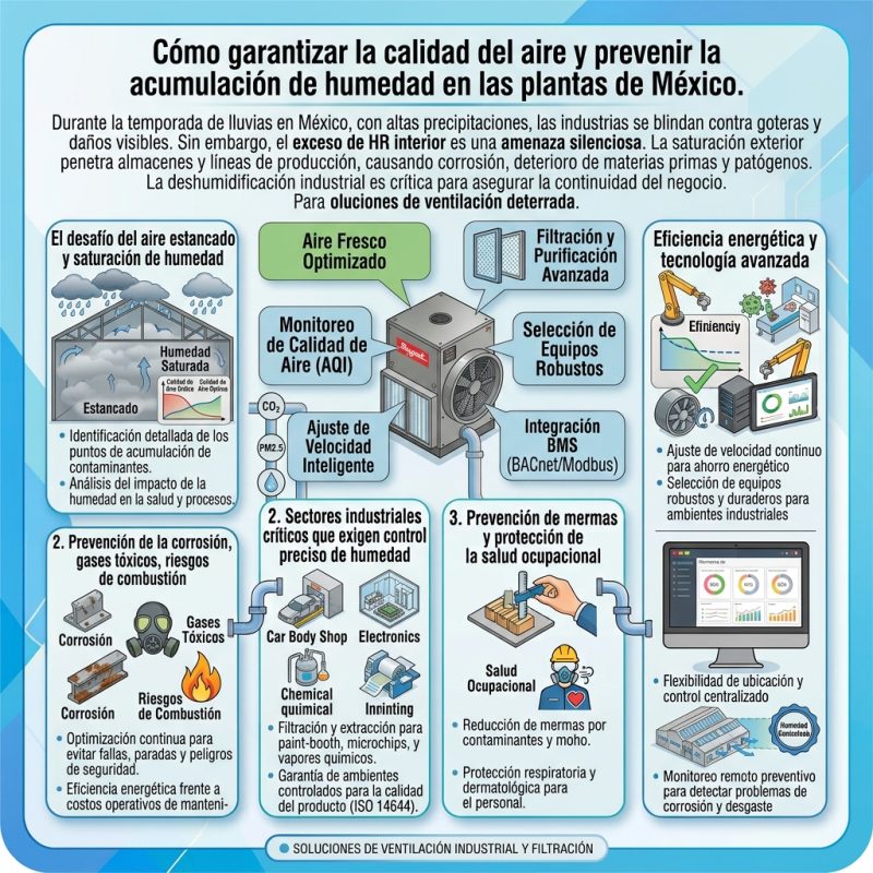 Ventilación y extracción industrial en temporada de lluvias: Cómo garantizar la calidad del aire y prevenir la acumulación de humedad en las plantas de México