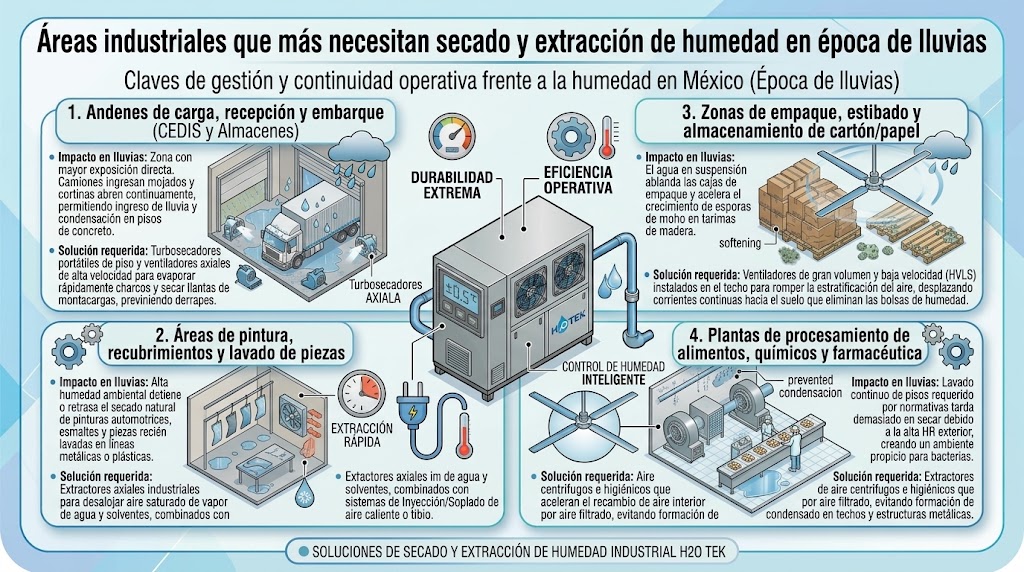 Áreas industriales que más necesitan secado y extracción de humedad en época de lluvias